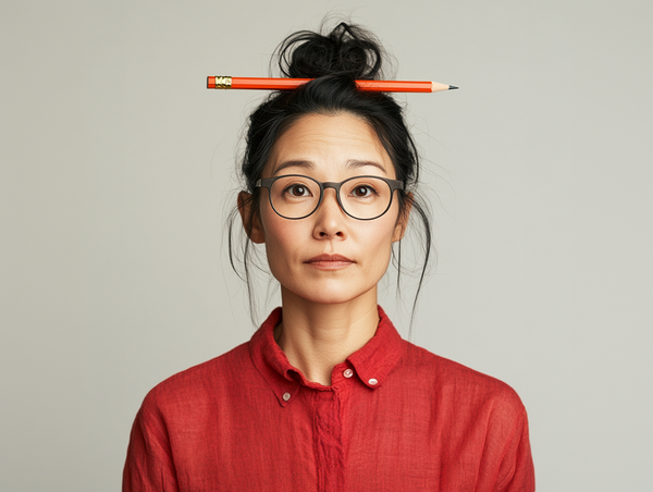 AI image of a naming executive with a large pencil in their hair.